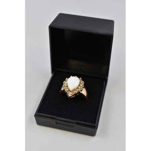 43 - Silver 925 Opal Stoned Ring (Size N) Complete with Presentation Box