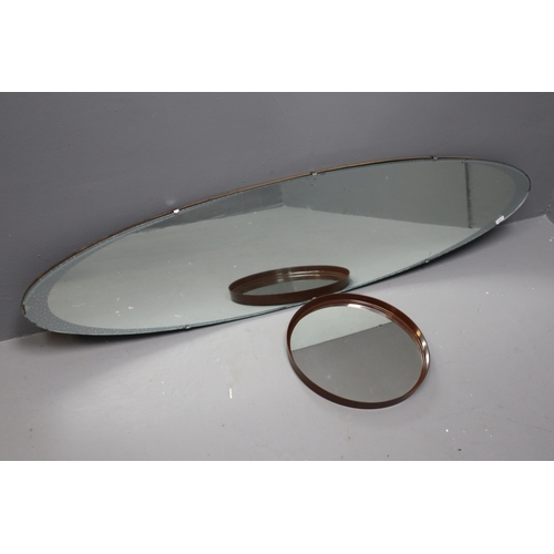 426 - Mid Century Space Age Style Wall Mirror (4ft) and a Habitat Circular Wall Mirror (12