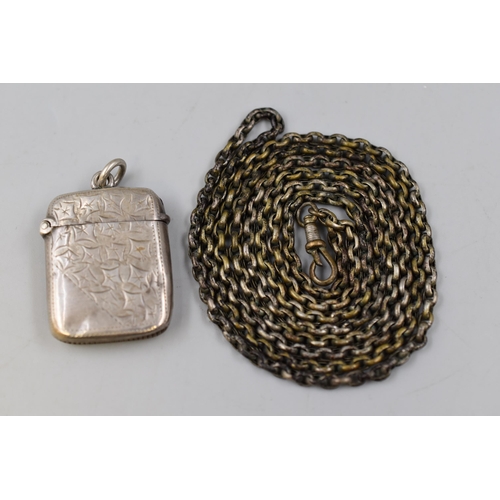 60 - A Hallmarked Birmingham Silver Vesta Case With Guard Chain, Circa 1902