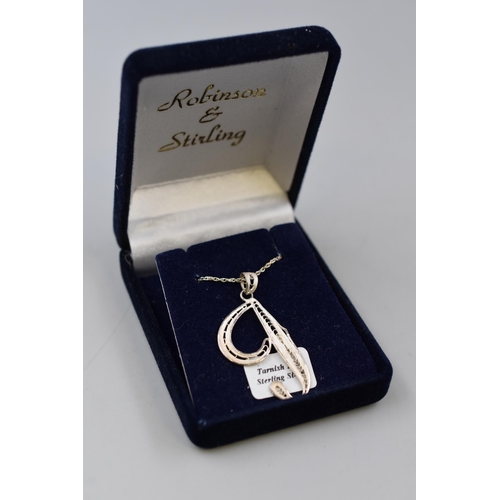 61 - Sterling Silver Filagree Pendant Necklace Complete with Presentation Box