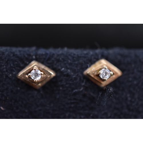 72 - Pair of Vintage 9ct Gold Clear Stoned Earrings Complete with Presentation Box