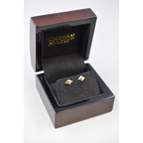 72 - Pair of Vintage 9ct Gold Clear Stoned Earrings Complete with Presentation Box