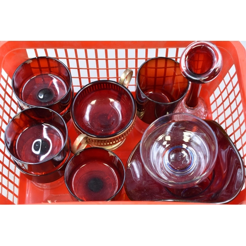 355 - A Selection of Cranberry Glass To Include Set of Five Cristal D'Arques Glasses, Bubble Controlled Va... 