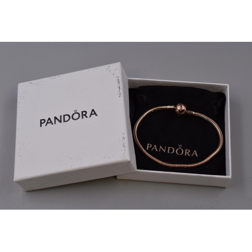 78 - Pandora Silver 925 Rose Gold Coloured R1 Smooth Snake Chain Complete with Box (19cm)