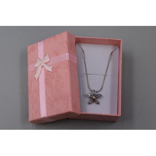 80 - Sterling Silver Cubic Zirconia Flower Necklace (16