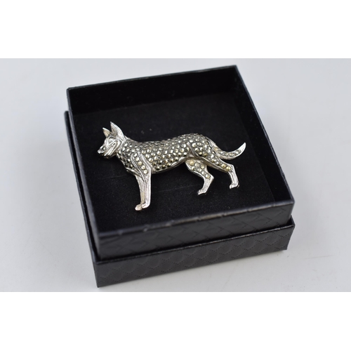 82 - Vintage Marcasite German Shepherd Brooch Complete with Presentation Box