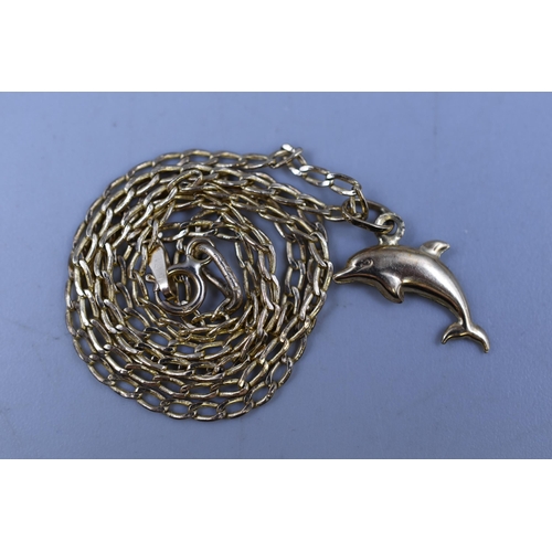 88 - Gold 9ct Dolphin Pendant Necklace (Length 17