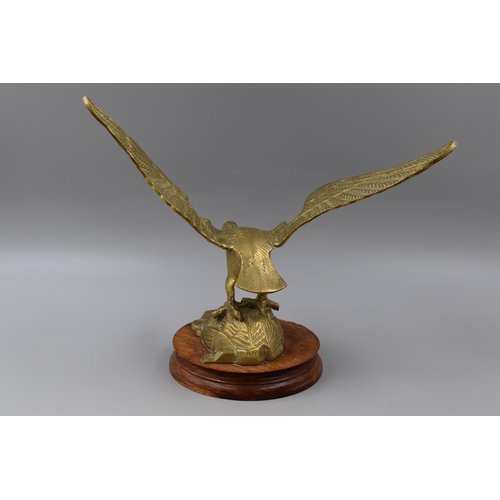 458 - Vintage Brass Eagle Standing on Wooden Plinth (10