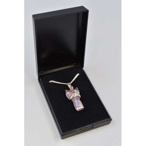 91 - Silver 925 Amethyst Angel Pendant Necklace Complete with Presentation Box