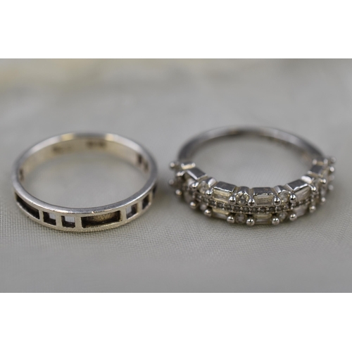 105 - Two 925. Silver Rings, To Include Clear Stoned (Size P), And Other (Size Q, AF)