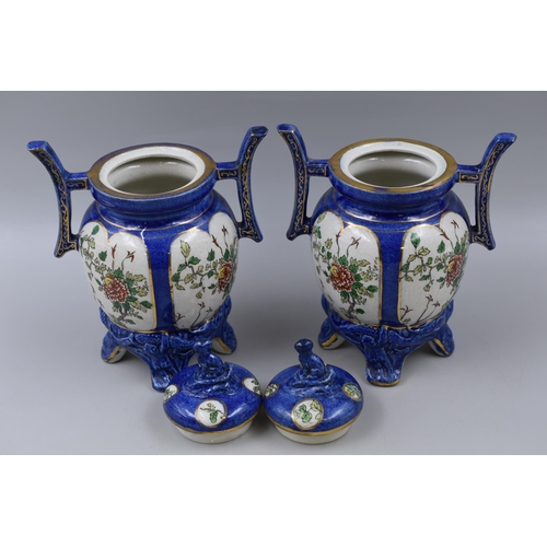 317 - Pair of Chinese Hand Painted Lidded Jars (9