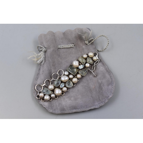 109 - Silver 925 Baroque Pearl and Hardstone Bracelet