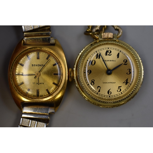 112 - Two Ladies Mechanical Watches To Include Sekonda 17 Jewels Gold Tone Watch, And Ingersoll Watch Pend... 