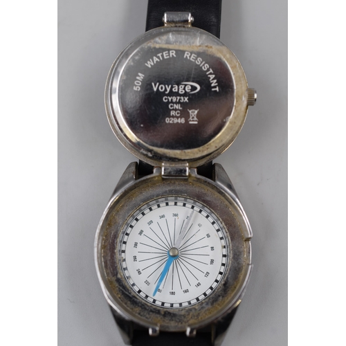 117 - A Voyage Quartz Compass Watch, With Leather Strap