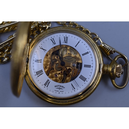 119 - Rotary Half Hunter Pocket Watch with Chain and Box (Working at time of Lotting)