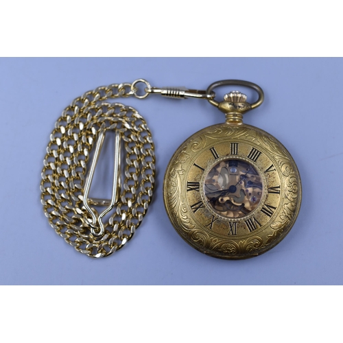 119 - Rotary Half Hunter Pocket Watch with Chain and Box (Working at time of Lotting)