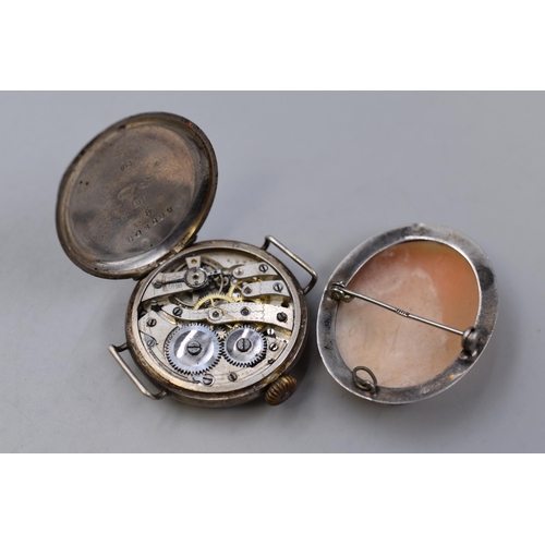 121 - Two Silver Items To Include 800. Silver Cameo Brooch, And 925. Silver Cased Watch (Spares or Repairs... 