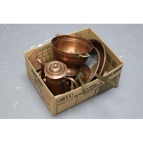 498 - Selection of Copperware to Include Teapot, Pots/Pans, Flask and More