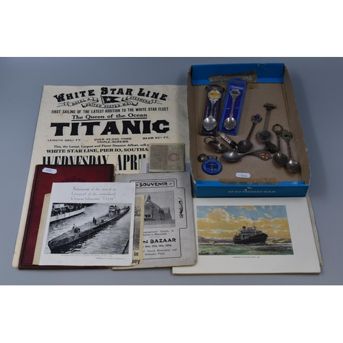 501 - A Selection of Nautical Items To Include Collectors Teaspoons, Mersey U-Boat, Reproduction Titanic P... 