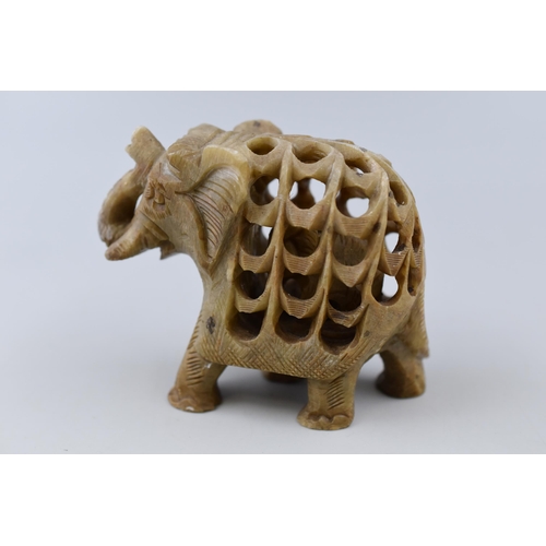 232 - Stunning Dual Carved Soapstone Elephant with Trunk Up Sculpture, made in India