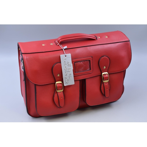 511 - Brand New Designer Leather Satchel in Red Colour with label approx 15