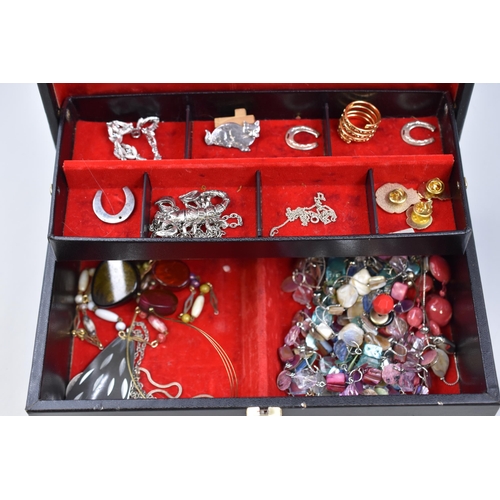 512 - Jewellery Box Containing Mixed Selection of Jewellery including Pewter Cat Brooch, Silver and More