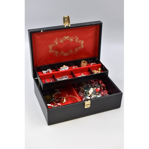 512 - Jewellery Box Containing Mixed Selection of Jewellery including Pewter Cat Brooch, Silver and More