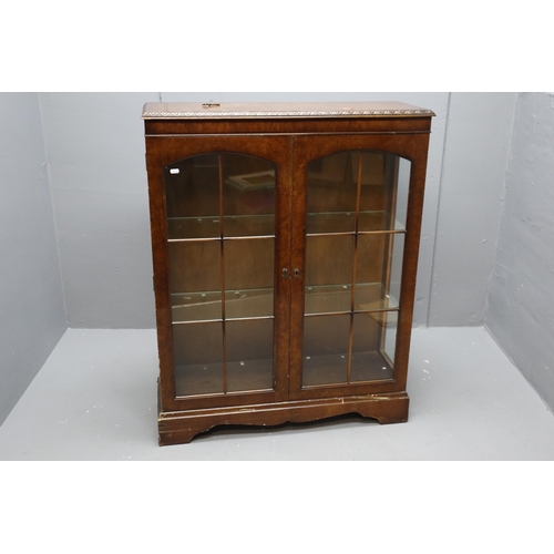 590 - Antique dark wooden display unit with two glass shelves (44