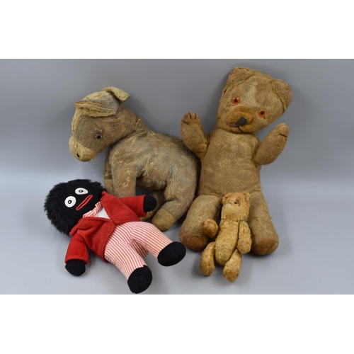 583 - A Vintage Golly Soft Toy, With Three Vintage Soft Toys (Two Bears, And Horse). AF