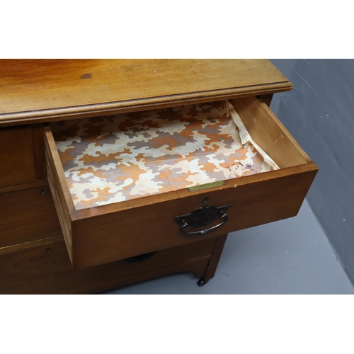 586 - Six lockable drawer teak dressing table with large mirror (57.5