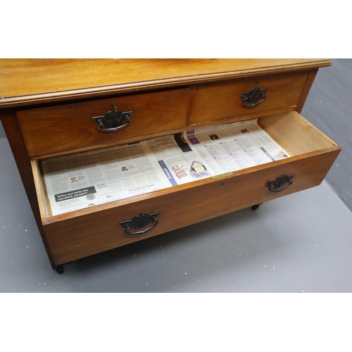 586 - Six lockable drawer teak dressing table with large mirror (57.5