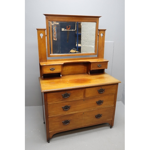 586 - Six lockable drawer teak dressing table with large mirror (57.5