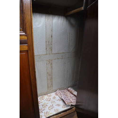 636 - Antique dark wooden wardrobe with single drawer and single door with long length mirror (78.5