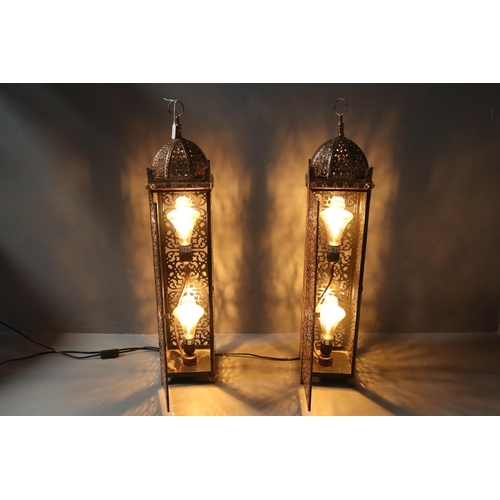 648 - A Pair of Moroccan Style Floor Lamps, Both With Metal Frames and Internal Unusual Spiral Bulbs. Ligh... 