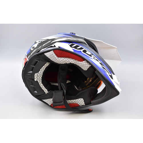 687 - Wulfsport Off Road Pro Motocross Helmet (Blue) with orange pro grip goggles