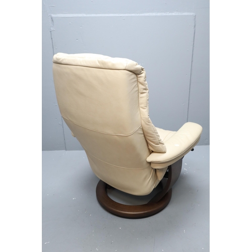 654 - Nice Quality Lazyboy Reclining Chair with Matching Stool in Soft Cream leather