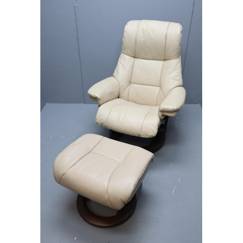 654 - Nice Quality Lazyboy Reclining Chair with Matching Stool in Soft Cream leather