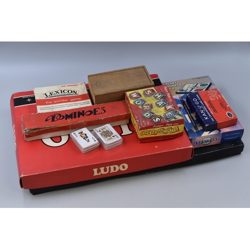 606 - A Selection of Vintage Board/Tabletop Games. Includes Pocket Playing Cards, Lexicon, Dominoes, Ludo,... 