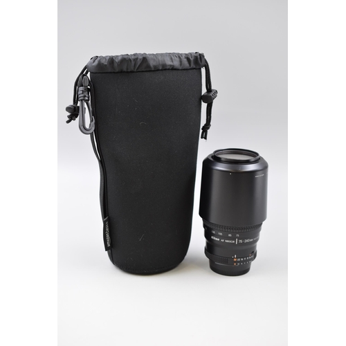 211 - Pre-Owned Nikon AF Nikkor 75-240 mm 1:4.5-5.6 D Zoom Camera Lens & Hood With Pouch