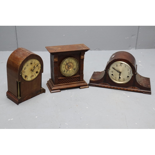 721 - Three Wooden Mantle Clocks to Include Ansonia Clock CO A/F