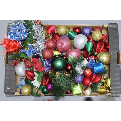 756 - Mixed Selection of Christmas Items to include Tinsel, Lights, Pine Cones, Baubles and More