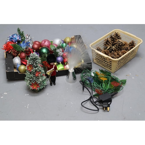 756 - Mixed Selection of Christmas Items to include Tinsel, Lights, Pine Cones, Baubles and More