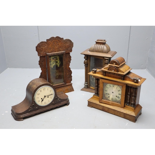 722 - Four Wooden Mantle Clocks A/F