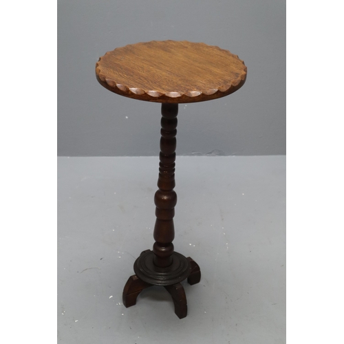 618 - Antique Oak Pedestal Plant Stand with Pie Crust Edging (13