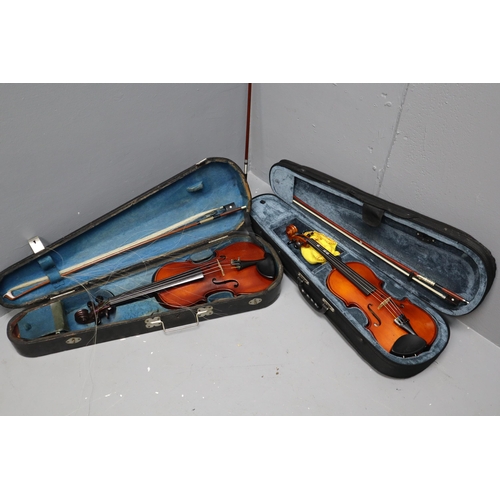 619 - Two Violins with cases (as found)