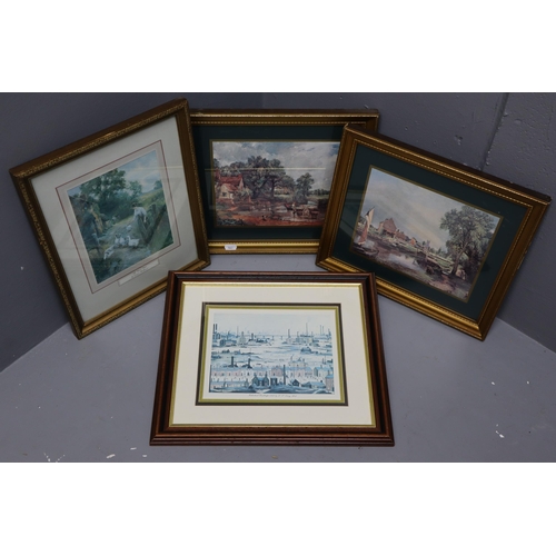 734 - Four Framed and Glazed Prints including two Constables in Matching Framed Mounts and a L S Lowry ent... 