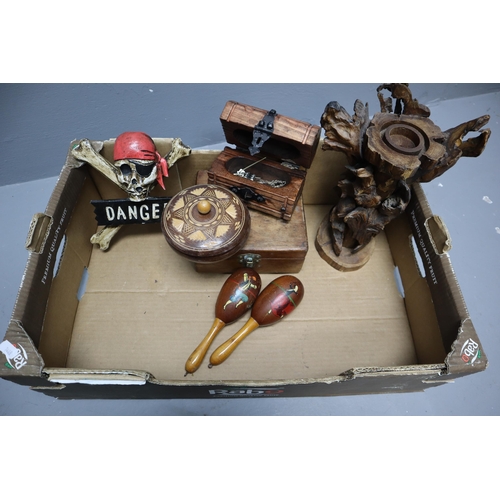 735 - Selection of Wooden Treen Items including Maracas, Lidded Trinket Dish and More