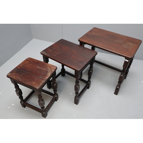 631 - Heavy Hard Wood Nest of 3 Tables (19