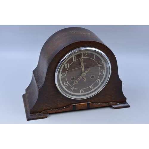 Enfield Art Deco Wood Cased Mantle Clock Complete with Pendulum