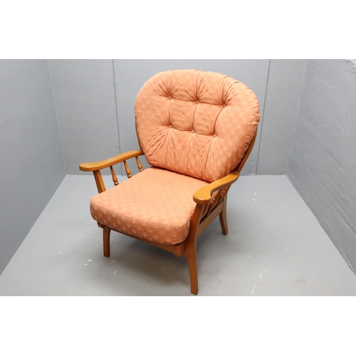 655 - Stunning Quality Vintage Ercol Style Spindle Back Wide Arm Chair complete with Cushions